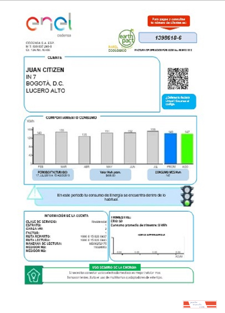 Colombia ENEL energy utility bill